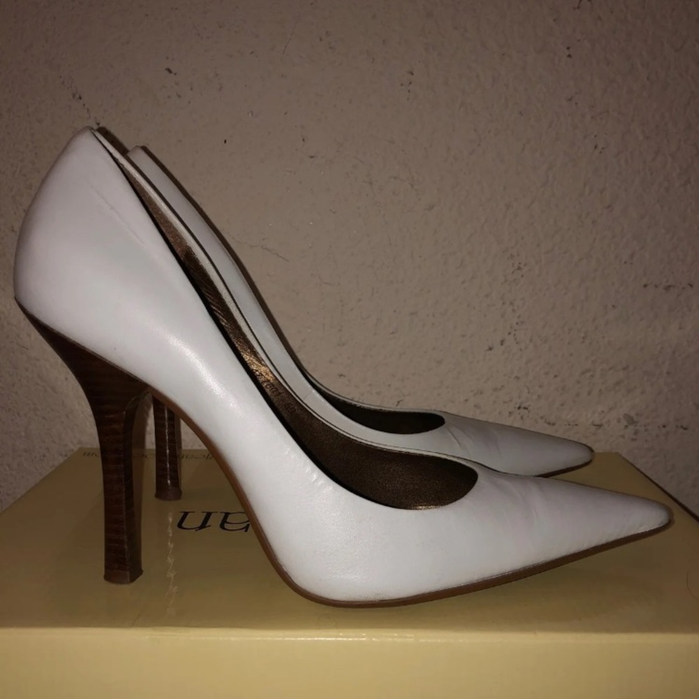 White pointed stiletto heels